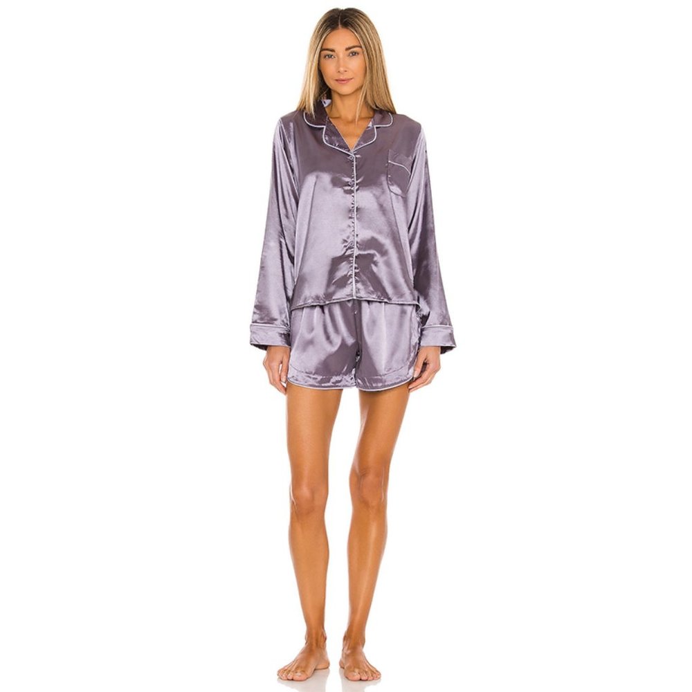 SOLD - Lovers + Friends Liz Satin Lapel PJ Set Lilac